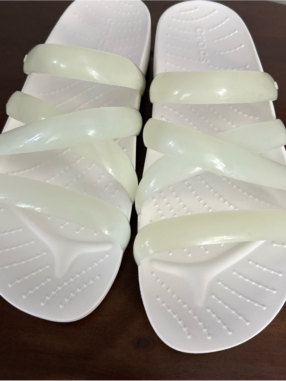 CROCS Iconic White Slides with Translucent Straps